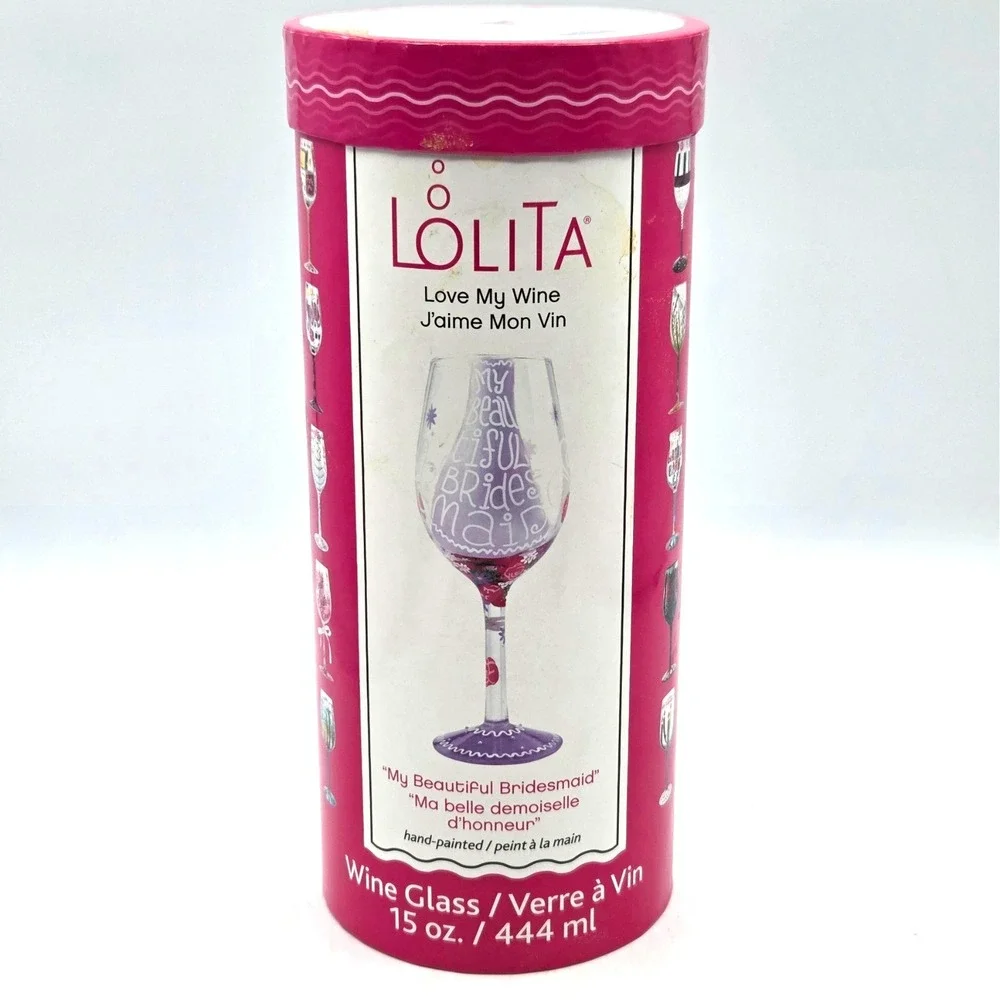 Lolita Handpainted Wine Glass‎ 15 oz My Beautiful Bridesmaid BRAND NEW